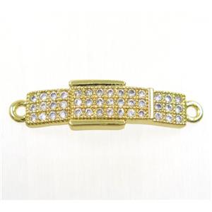 copper Buckle connector paved zircon, gold plated, approx 6x20mm [FDZN3763]