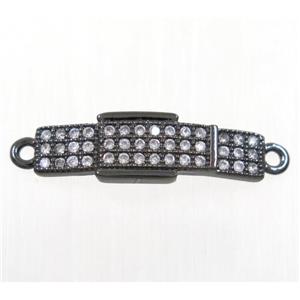copper Buckle connector paved zircon, platinum plated, approx 6x20mm [FDZN3764]