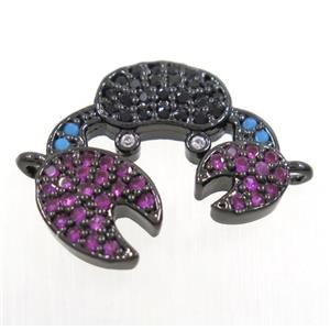 copper Crab connector paved zircon, black plated, approx 15-16mm [FDZN3769]