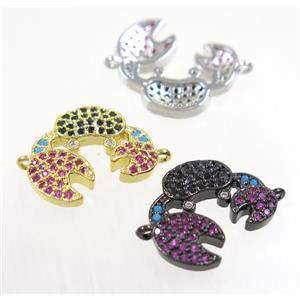 copper Crab connector paved zircon, mix color, approx 15-16mm [FDZN3770]