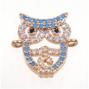 copper Owl connector paved zircon, rose gold, approx 11x15mm [FDZN3771]