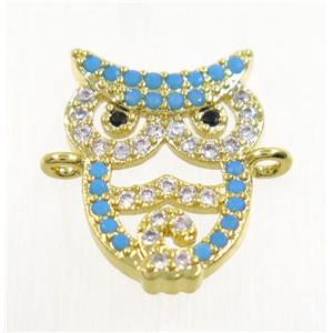 copper Owl connector paved zircon, gold plated, approx 11x15mm [FDZN3773]