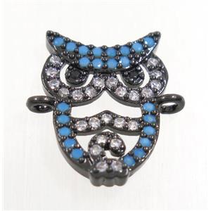 copper Owl connector paved zircon, black plated, approx 11x15mm [FDZN3774]