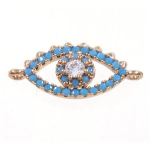 copper Evil Eye connector paved zircon, rose gold, turq, approx 9-14mm [FDZN3776]
