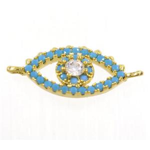 copper Evil Eye connector paved zircon, gold plated, turq, approx 9-14mm [FDZN3778]