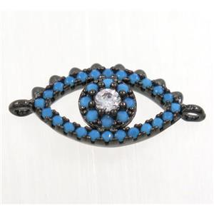 copper Evil Eye connector paved zircon, black plated, turq, approx 9-14mm [FDZN3779]
