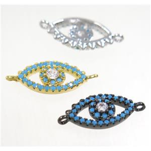 copper Evil Eye connector paved zircon, mix color, turq, approx 9-14mm [FDZN3780]