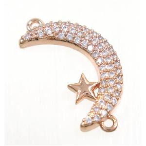 copper Moon connector paved zircon with star, rose gold, approx 12-19mm [FDZN3781]