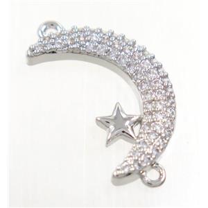 copper Moon connector paved zircon with star, platinum plated, approx 12-19mm [FDZN3782]