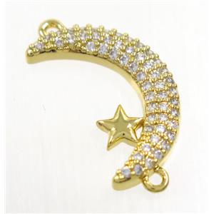 copper Moon connector paved zircon with star, gold plated, approx 12-19mm [FDZN3783]