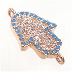 copper Hamsahand connector paved zircon, rose gold, approx 12x16mm [FDZN3786]