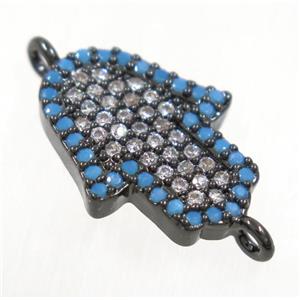 copper Hamsahand connector paved zircon, black plated, approx 12x16mm [FDZN3788]