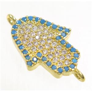 copper Hamsahand connector paved zircon, gold plated, approx 12x16mm [FDZN3789]