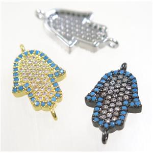 copper Hamsahand connector paved zircon, mix color, approx 12x16mm [FDZN3790]