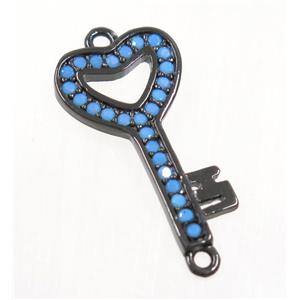 copper key connector paved zircon, black plated, turq, approx 11-19mm [FDZN3799]