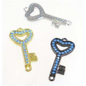 copper key connector paved zircon, mix color, turq, approx 11-19mm [FDZN3800]
