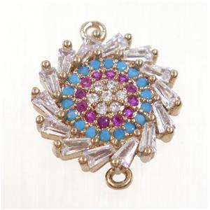 copper sunflower connector paved zircon, rose gold, approx 14mm dia [FDZN3801]