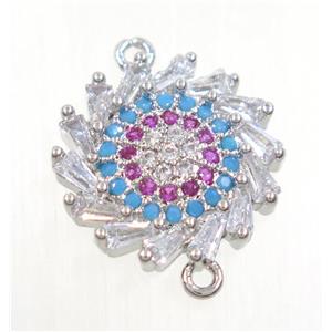 copper sunflower connector paved zircon, platinum plated, approx 14mm dia [FDZN3802]