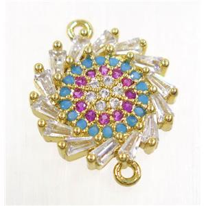 copper sunflower connector paved zircon, gold plated, approx 14mm dia [FDZN3803]