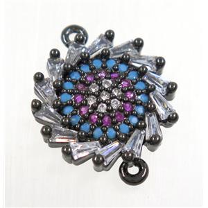 copper sunflower connector paved zircon, black plated, approx 14mm dia [FDZN3804]