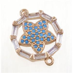copper circle connector paved zircon with star, rose gold, approx 15mm dia [FDZN3806]