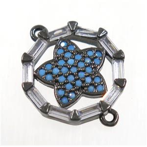 copper circle connector paved zircon with star, black plated, approx 15mm dia [FDZN3808]