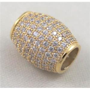 copper barrel beads pave zircon, gold plated, approx 10x12mm, 5mm hole [FDZN381]