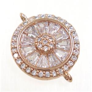 copper circle connector paved zircon, rose gold, approx 15mm dia [FDZN3810]