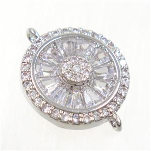 copper circle connector paved zircon, platinum plated, approx 14mm dia [FDZN3811]