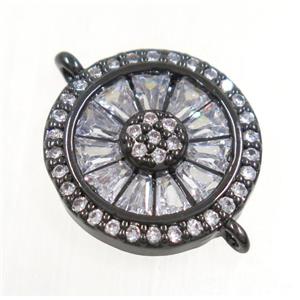 copper circle connector paved zircon, black plated, approx 14mm dia [FDZN3813]