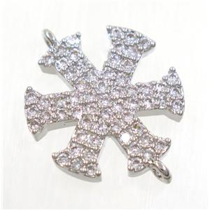 copper snowflake connector paved zircon, platinum plated, approx 15mm dia [FDZN3816]