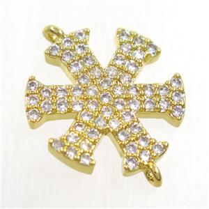 copper snowflake connector paved zircon, gold plated, approx 15mm dia [FDZN3817]