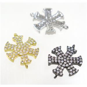 copper snowflake connector paved zircon, mix color, approx 15mm dia [FDZN3819]
