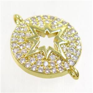 copper northstar connector paved zircon, gold plated, approx 14mm dia [FDZN3821]