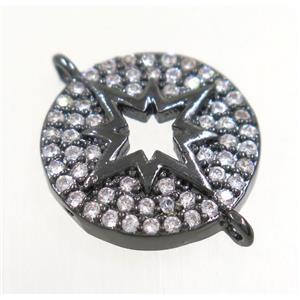 copper northstar connector paved zircon, black plated, approx 14mm dia [FDZN3822]