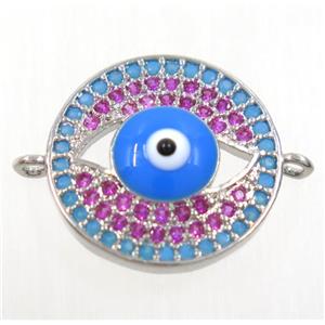 copper evil eye connector paved zircon, platinum plated, approx 15mm dia [FDZN3824]
