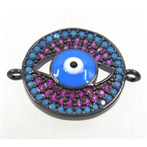 copper evil eye connector paved zircon, black plated, approx 15mm dia [FDZN3826]