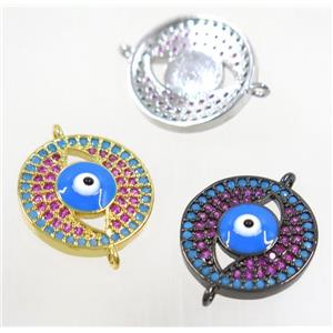 copper evil eye connector paved zircon, mix color, approx 15mm dia [FDZN3827]