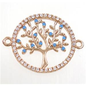 tree of life connector paved zircon, copper, rose gold, approx 20mm dia [FDZN3828]