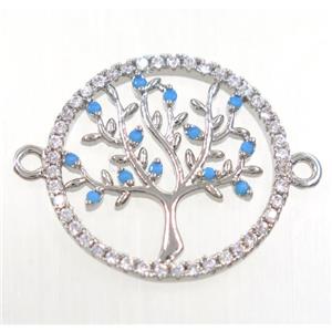 tree of life connector paved zircon, copper, platinum plated, approx 20mm dia [FDZN3829]
