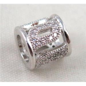 Zircon copper spacer bead, platinum plated, approx 8x9mm, 6mm hole [FDZN383]