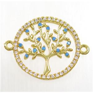 tree of life connector paved zircon, copper, gold plated, approx 20mm dia [FDZN3830]
