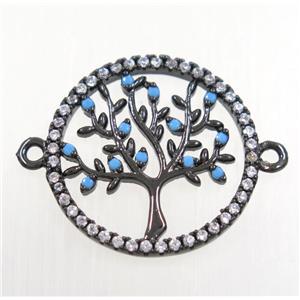 tree of life connector paved zircon, copper, black plated, approx 20mm dia [FDZN3831]