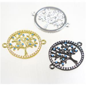 tree of life connector paved zircon, copper, mix color, approx 20mm dia [FDZN3832]