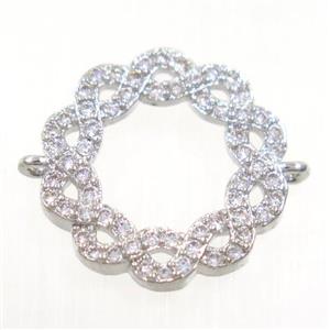 copper wreath connector paved zircon, platinum plated, approx 16mm dia [FDZN3834]