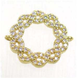 copper wreath connector paved zircon, gold plated, approx 16mm dia [FDZN3835]