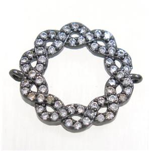 copper wreath connector paved zircon, black plated, approx 16mm dia [FDZN3836]