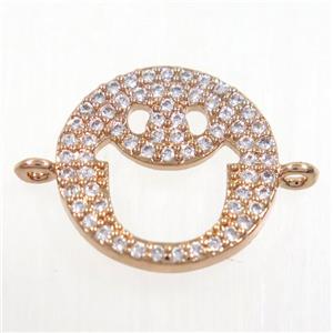 copper emoji face connector paved zircon, rose gold, approx 15mm dia [FDZN3838]