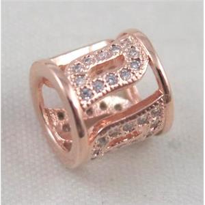 Zircon copper spacer bead, rose gold plated, approx 8x9mm, 6mm hole [FDZN384]