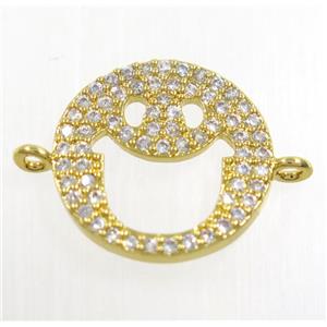 copper emoji face connector paved zircon, gold plated, approx 15mm dia [FDZN3840]